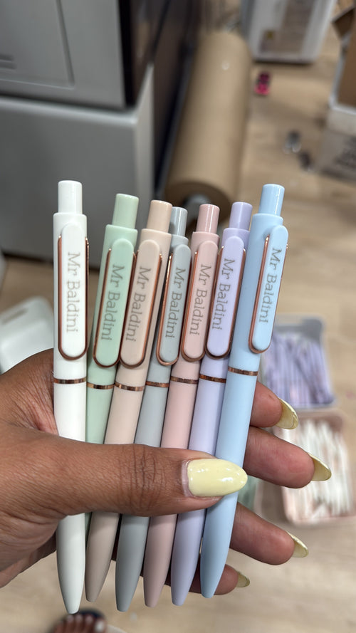 Personalized Pastel Gel Pens – Set of 7 | Black Ink | Custom Name | 0.5mm Fine Point